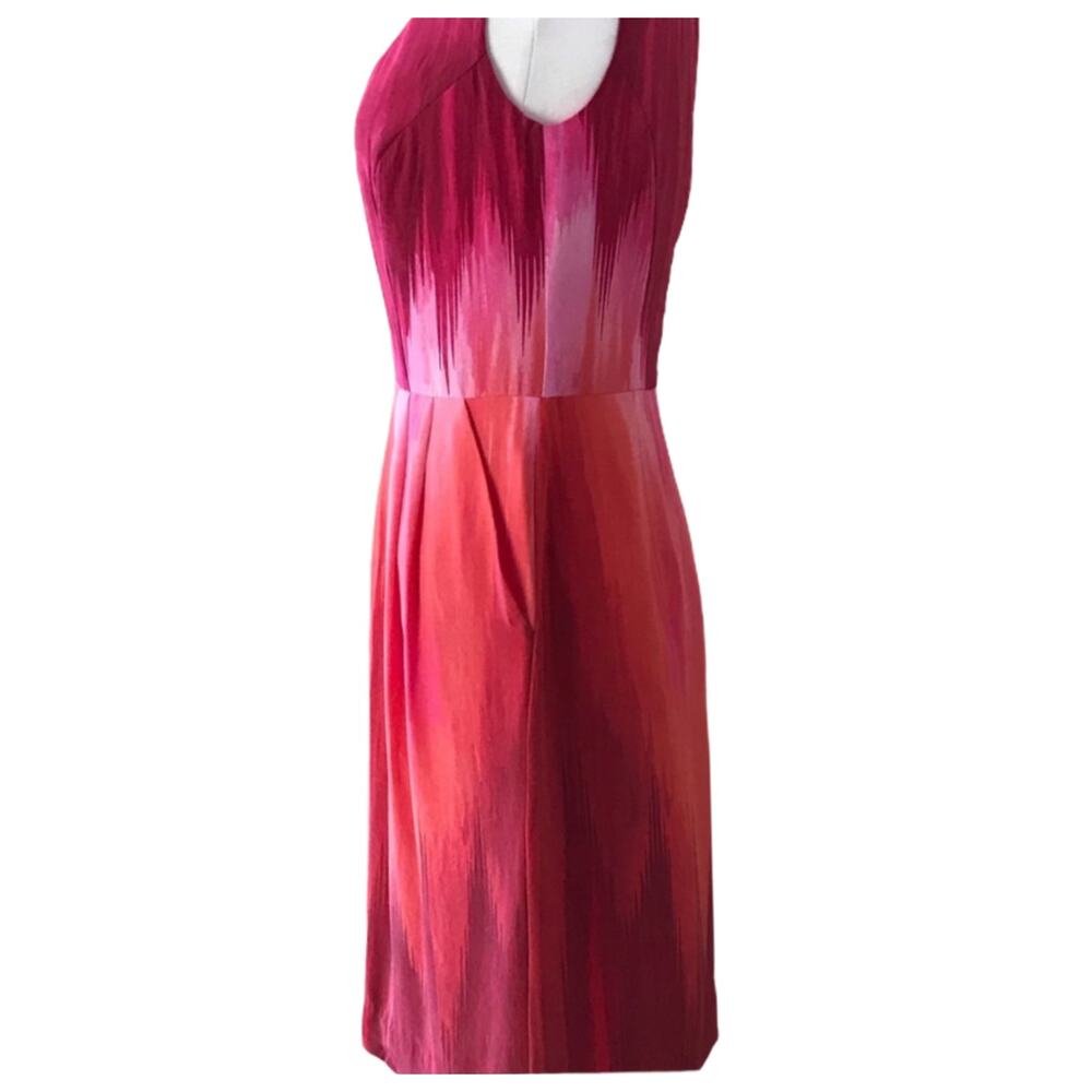 BETH BOWLEY Ombre Silk Dress Sheath Red Boat Neck Short Sleeves Pockets 8 NWT - Picture 5 of 9